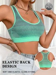 🔥 Women's Striped Racerback Seamless Sports Bra, No Underwire Breathable High Elastic Skin Friendly Push Up Bralette, Non-Slip Stable Support Comfortable Vest Style Bra for Daily Gym Running Wear, Yoga Bra
