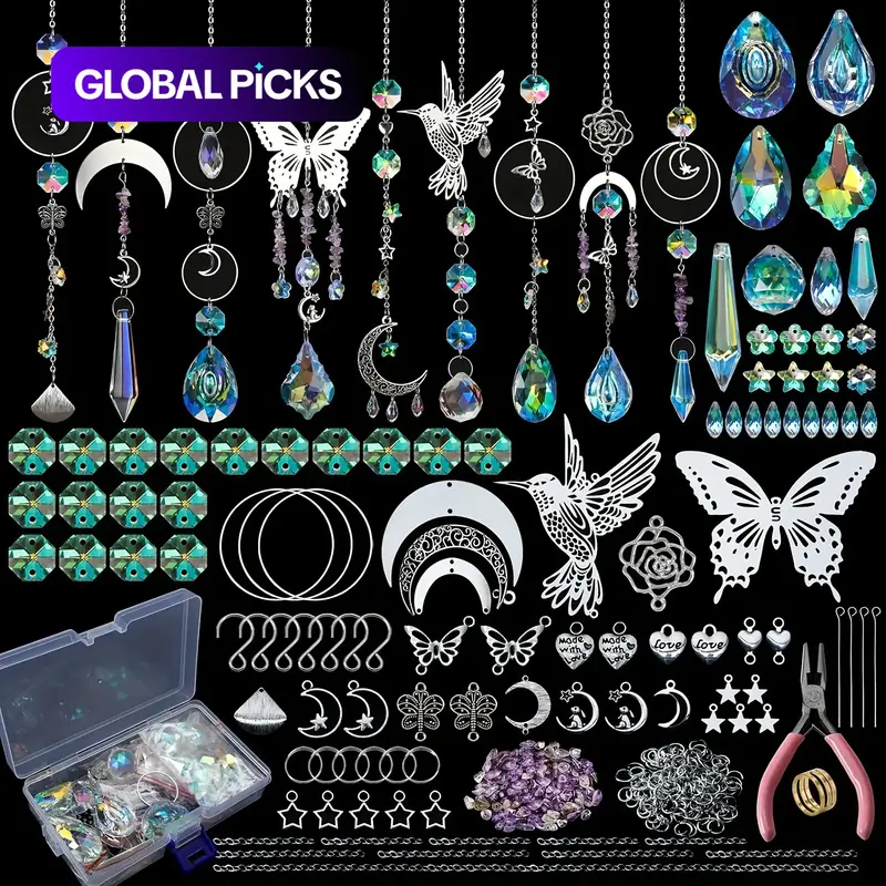 DIY Suncatcher Kit, 400pcs/set with Decorative Glass Beads, Storage Box & Complete Tools, Perfect for Garden, Wedding & Home Decor & Hanging Ornaments #GLOBAL PICKS