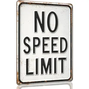 No Speed Limit Sign – Car Wall Decor for Boys Room, Teen, Adult, Race Car Room Sign, Garage Art or Man Cave Art, Street Signs Wall Decor for Bedroom Opix Design, 11x8.3 Inch Aluminum Racing Poster