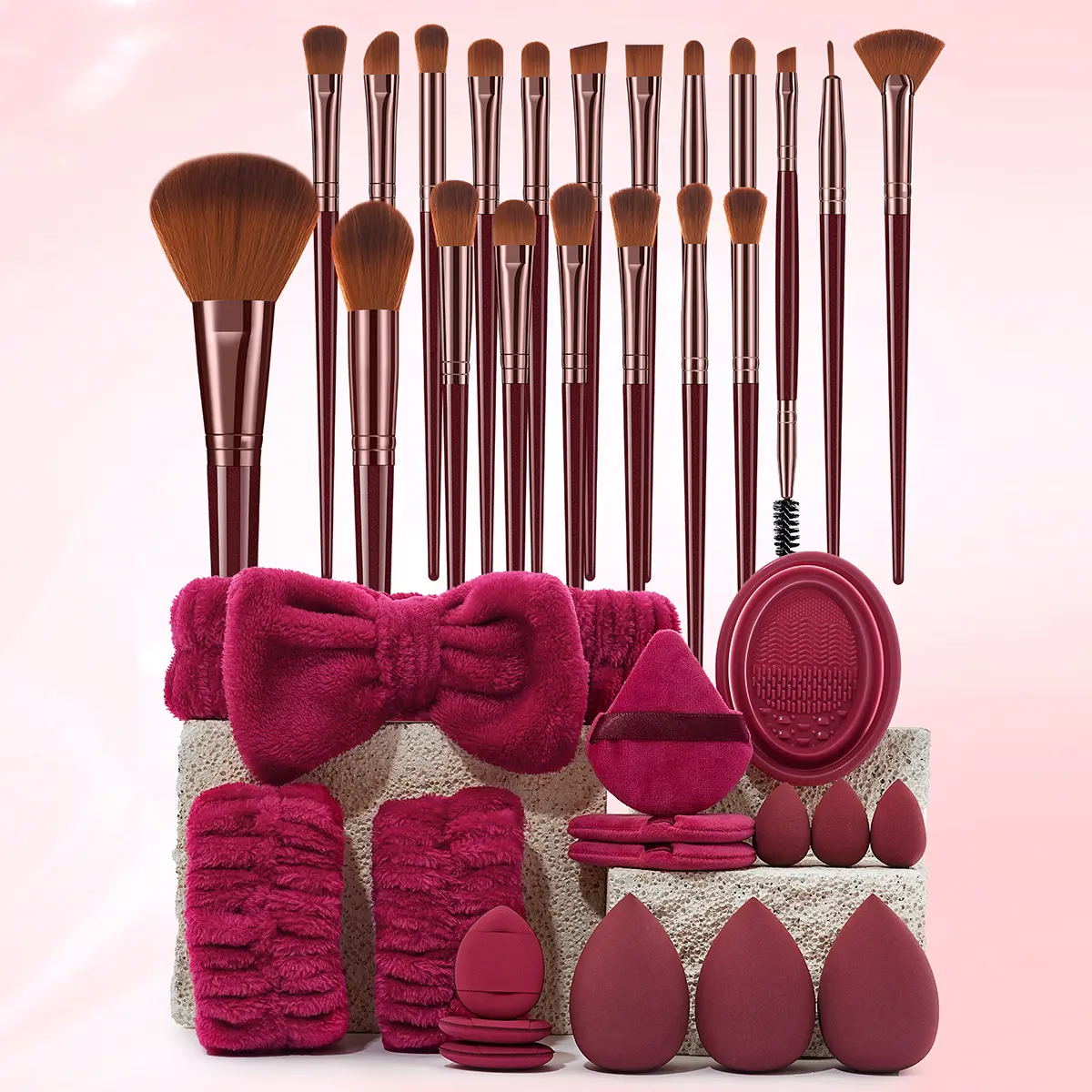 36pcs Multifunctional Makeup Tool Set, Makeup Brushes Kits, Soft Synthetic Brushes, Sponge Puffs, Mini Sponges, Triangle Powder Puffs, Elastic Hairband