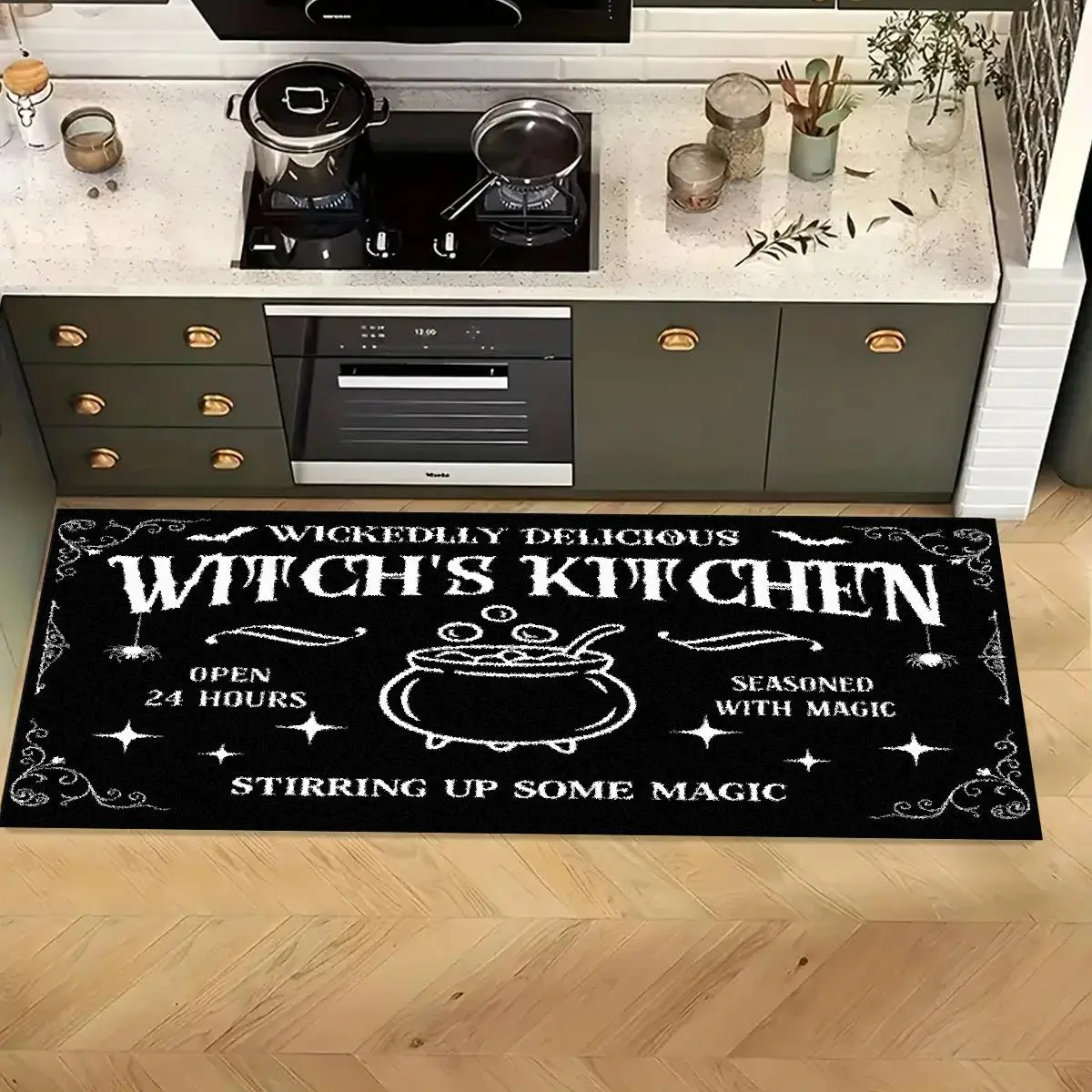 1 piece kitchen carpet, kitchen floor mat set, Household Decorative rug mat, Machine Washable Rug, Kitchen Area Rug, witch kitchen pattern print design, soft non-slip machine washable, suitable for kitchen, room, corridor, entrance home decoration