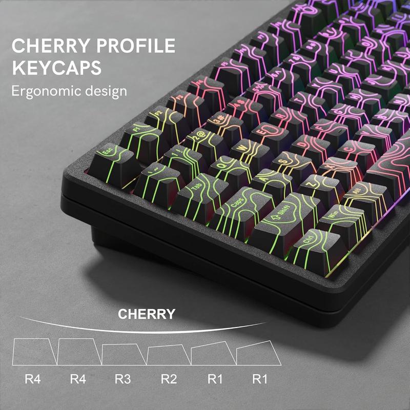 Womier PBT Keycaps,Topographic Shine Through Cherry Profile Keycap for All US Layout Mechanical Keyboard