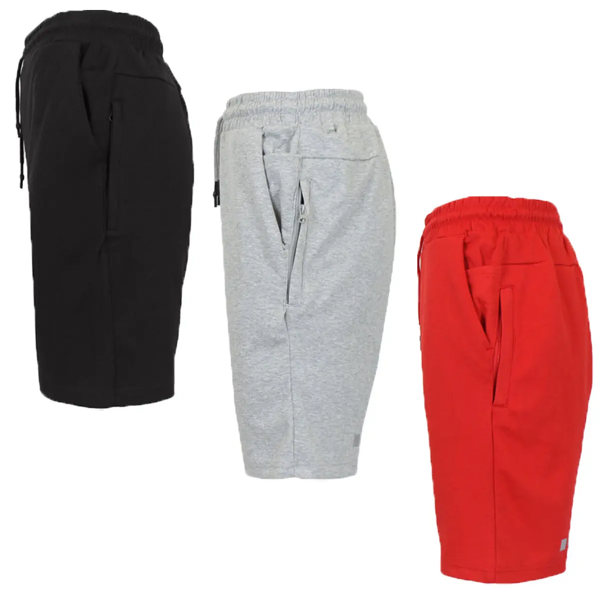 (3 Pack-Hidden Zipper) Black-Heather Grey-Red
