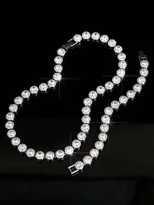 Women's Cuban Chain Necklace Set, Round Full Rhinestone Design, 10mm Diameter, Unique Street Party Jewelry, Fashion Accessory, Fashion Chic Accessories, Trendy Jewelry