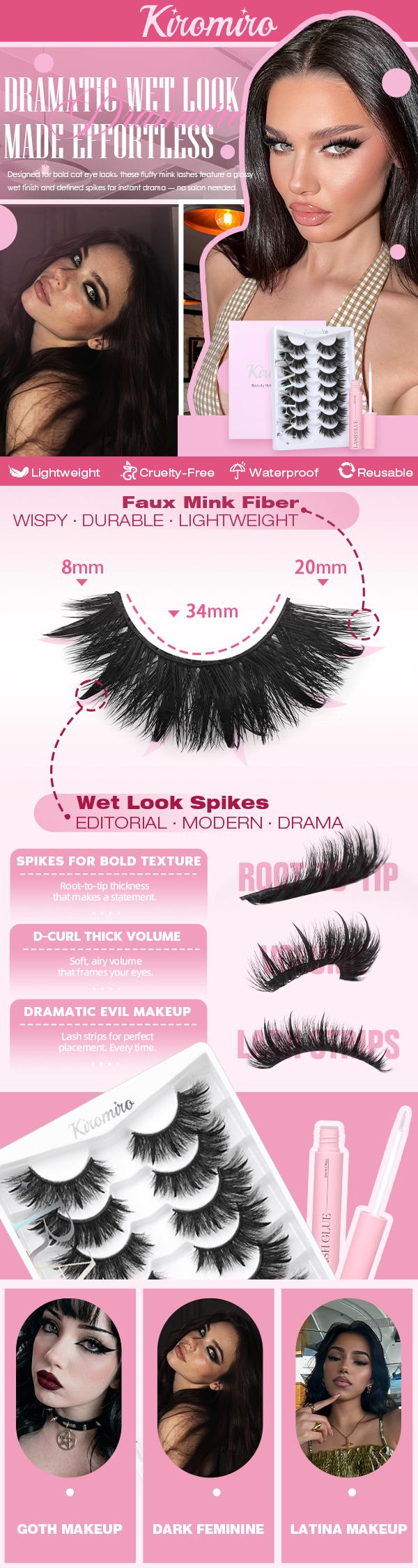 Kiromiro Spiky Lashes Strips 20mm 3D Fluffy False Eyelashes with Spikes Drama Faux Mink Lashes Thick Long Cat Eye Lashes for Makeup, 7 Pairs #backtoschool