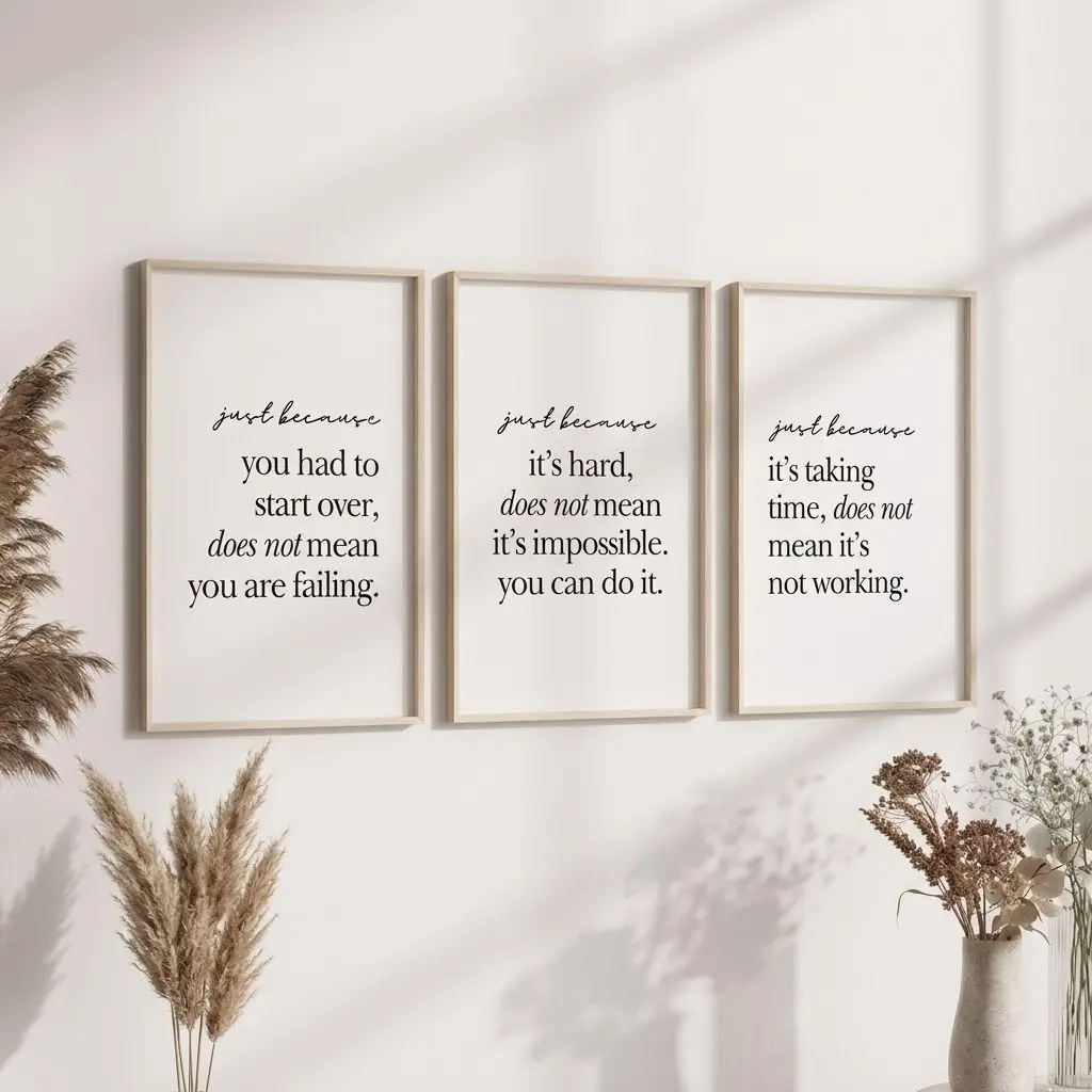 Daily Affirmation Wall Art Set of 3 Unframed - Mental Health Quote Prints, Growth Mindset Posters for Therapist Office Decor