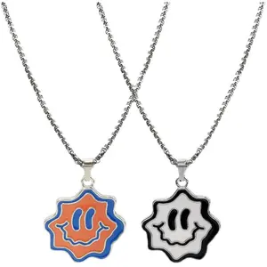 Wave Face Necklace Hip-Hop Pendant in Titanium Steel Plating White & Orange Popular Jewelry for Street Accessories