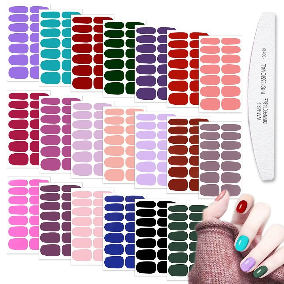 20 Sheets Mix-Color Solid Nail Polish Strips Full Nail Wraps Gel Nail Polish Stickers for Women Girls Stick On Nails, Gel Polish Stickers Nails Strips