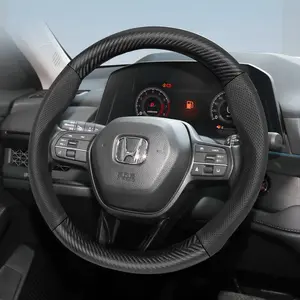 For Honda Steering Wheel Cover Frosted Carbon Fiber Textured Leather Combined with Perforated Breathable PU Leather Fits CR-V/Civic/HR-V/ZR-V/Vezel/City/Amaze/Fit/Jazz/Accord/WR-V/BR-V/Elevate/Pilot/Passport/Ridgeline/Odyssey/Stepwgn/FreedShuttle/Zenix