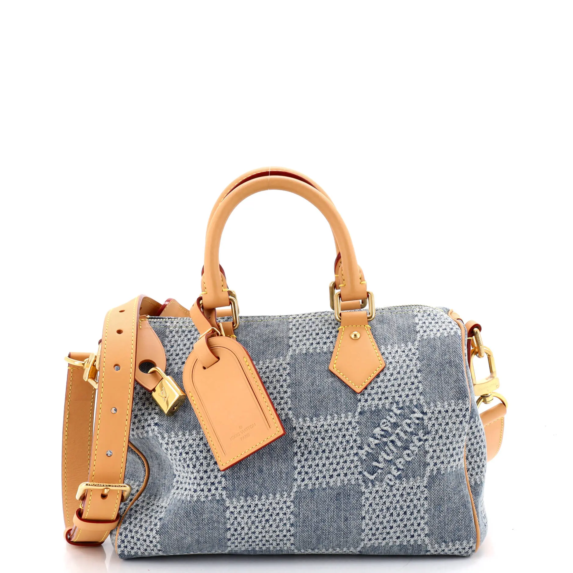 Pre-owned Louis Vuitton Denim Top Handle Bags Speedy Bandouliere Bag 3D Damier Giant 25 by Rebag