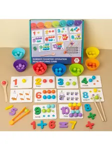 Montessori arithmetic toys for children,colorful silicone digital learning game set with beads, chopsticks and spoons - educational toy set for kindergarten