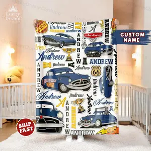 Personalized Cars Blanket, Custom Name Cars Blanket, Doc Character Blanket, Cars Birthday Gifts for Boys - Washable in Machine, Perfect for Home Decor, Bed, Couch, Car Trips, And Camping Year-Round - Great for Christmas And Birthday Gifts for Family
