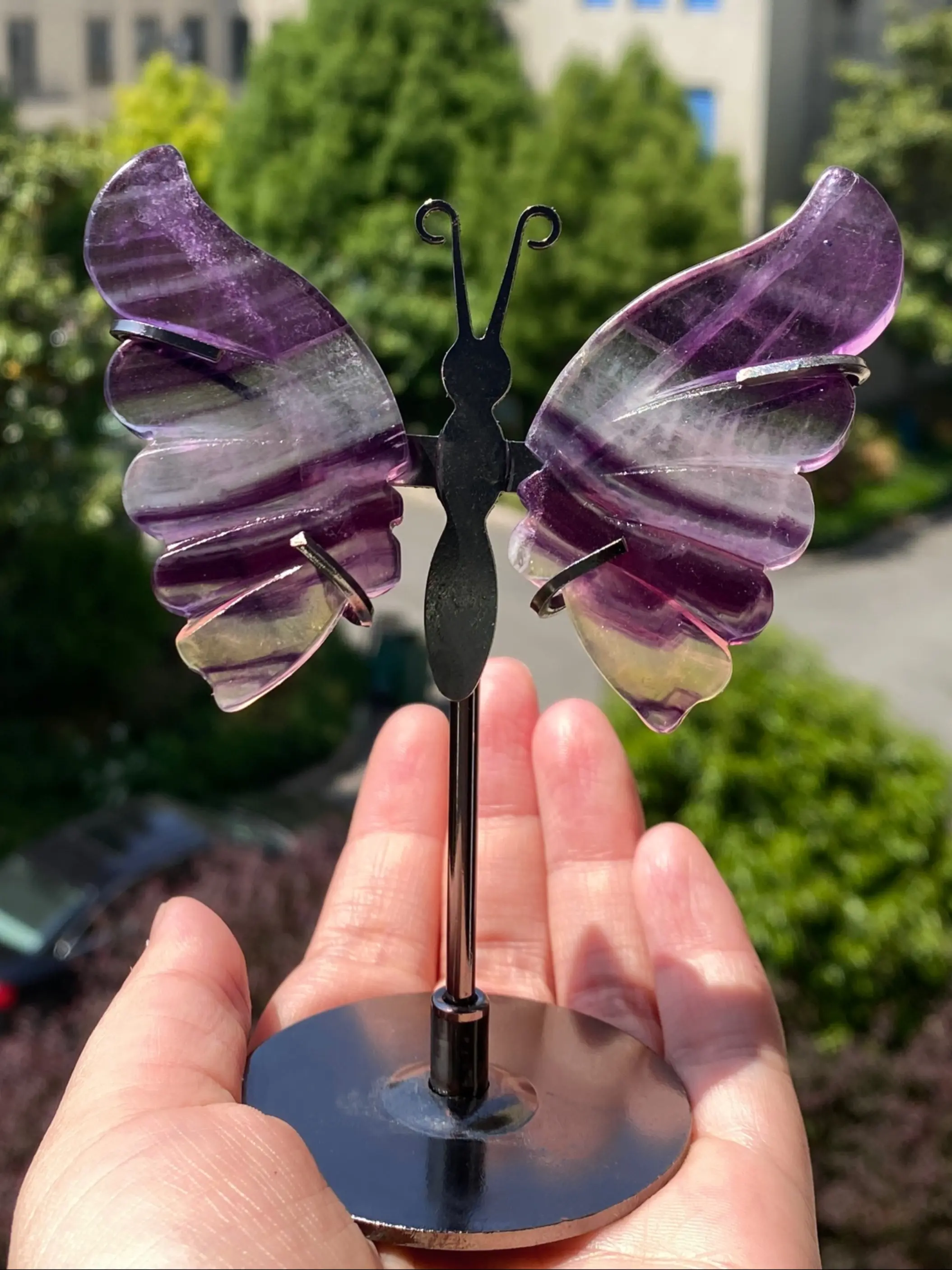 1pc Natural Crystal Fluorite Butterfly Wings Ornament with Stand, Unique Crystal Decor, Creative Home Office Desk Decoration, Mother's Day Gift, Crystal Ornaments