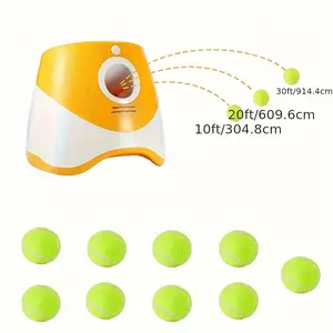 Automatic Dog Ball Thrower Launcher with Rechargeable Li-Polymer Battery - Dual Power Mode USB/Battery Operated, ≤36V, for Outdoor Pet Tennis Ball Fetch Play, Includes 10 Elastic Tennis Balls
