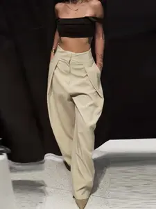 Women's Pleated Wide Leg Trousers Women's Pants Spring 2026 Multi-Color High Waist Ruffled Baggy Hip Hop Pants Casual Black Green Off White Striped Trousers Office Commutes & Brunch Outfits Pants