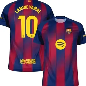 Unisex Soccer/Football Champions Language Barcelona Club Lamine Yamal 10 Premier League 2025/26 Home Replica Jersey - Blue/Red/White Full Logo 25