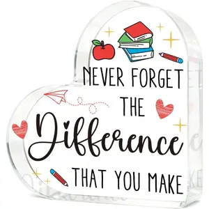 Teacher Appreciation Gifts Teacher Gifts for Women Men Difference Maker Gifts Acrylic Heart Gift for Birthday Christmas Teachers Retirement Graduation Gift for Desk Home Office Decor