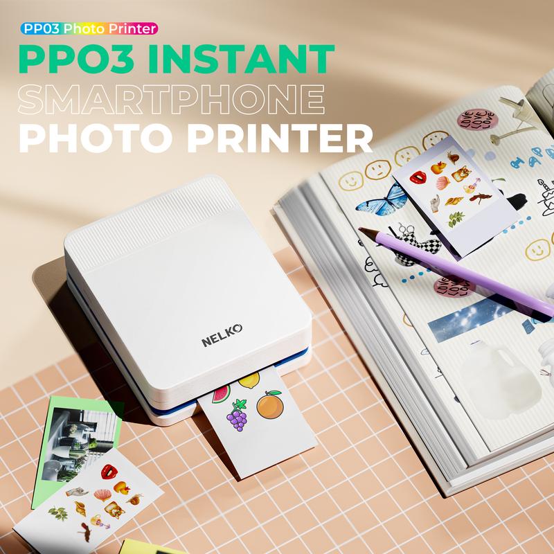 Nelko Pocket PP03 Instant Smartphone Inkjet Photo Printer With 100 Photo Papers, Portable Mini Color Wireless Mobile Printer, Bluetooth Compatible with iOS & Android Devices, Fun Editing App, Ideal Valentine's Day Gift