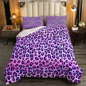 Leopard Print Comforter,Pink Purple Cheetah Print Comforter Set,Wild Animal Theme Bedding Set,Bedroom Decor Bed Set with Pillow Case for All Season