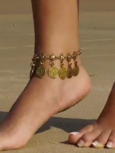 Viral Gypsy Coin Anklet, Retro Boho Foot Jewelry for Women, Gold/Silver Ankle Bracelet with Engraved Charms, Must-Have for Summer, Festivals and Beach Days, Trendy Statement Piece