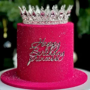 Gold Happy Birthday Princess Cake Topper Acrylic Crown for Girls Baby Shower or Birthday Party Reusable Sturdy Gold Mirror Finish 6"–10" Cake Decorations