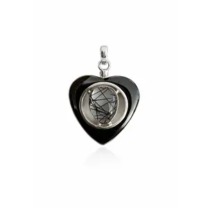 Hematite Heart Black Rutilated Quartz Pendant
