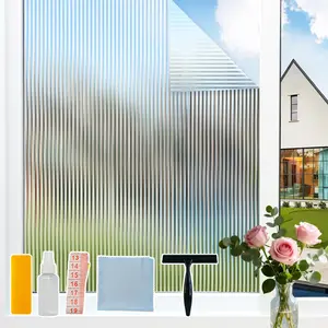 Reeded Glass Window Privacy Film, Frosted 3D Fluted Static Cling Window Clings, UV Sun Blocking Decorative Removable Cover Vinyl Decals for Bathroom Living Room Door Reeded