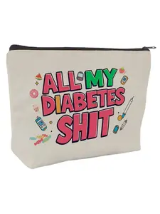Lightweight Foldable Canvas Diabetes Supply Bag, Casual Style Toiletry Organizer, Cosmetic Bags, Travel Makeup Pouch, Zipper Lock, Easy Wipe Clean, Travel Pouch