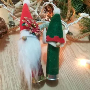 Shotgun Shell Gnome Santa or Elf Christmas Ornaments Recycled 12 Gauge Brass Bottoms Steel Option Glittery Vinyl Magical Shine Tree Decoration