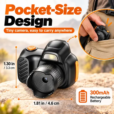 Pocket-Size HD 1080P Point & Shoot Camera, 0.96" Screen, 4 Filter Modes, Built-in Fill Light, 300mAh Battery, Compact Portable for Adventures, Cameras