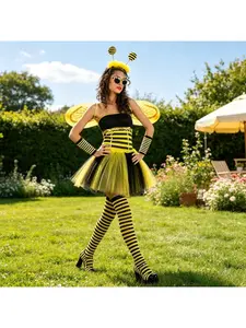 2026 Halloween Adult Bee Festival Costume Set Women Cosplay Outfit with Wings Cape Headband Glasses for Party