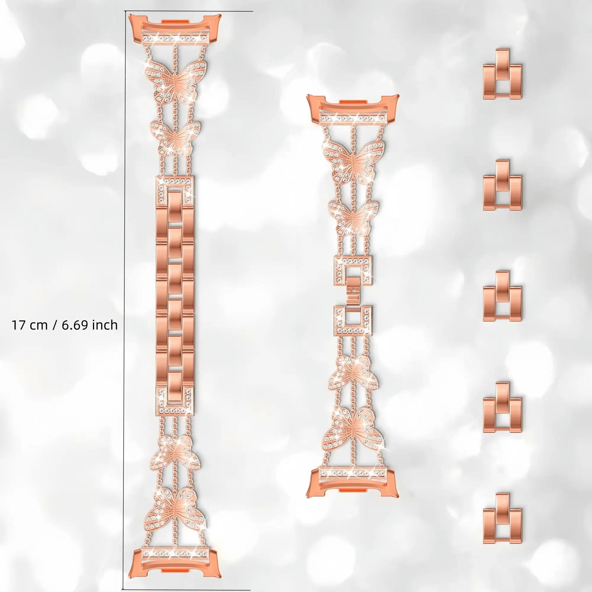 Bracelet strap compatible with Galaxy Watch 8 40mm/44mm, Galaxy Watch 8 Classic 46mm, sparkling diamond luxury butterfly women's strap suitable for Galaxy 8 Classic 46mm metal strap, fashionable chain strap Smart Watch Straps Accessories