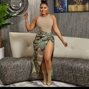 Car Camo Skirt with High Slit and Chain Detail for Stylish Outfits