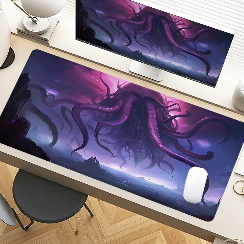 Mystical Purple Kraken Desk Pad Gaming Mousepad XXL Mouse Pad For Laptop Desk Mouse Pad Extra Large With Non-Slip Rubber Base Stitched Edges Surface For PC Gamers Office Workers & Home Use As Halloween Or Christmas Gift