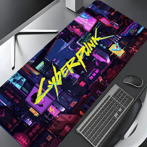 Cyberpunk Urban Night Scene Pattern Mouse Pad, Keyboard Mouse Pad, Rectangle Gaming Mouse Pad, Non-slip Rubber Pad, Desktop Decoration Protection Pad for Home Office, Mousepad