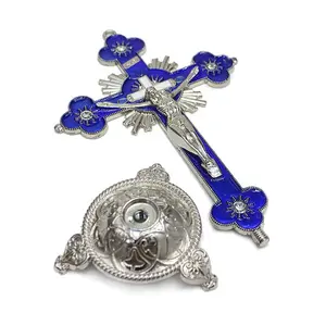 5pcs Metal Standing Cross Decorations, Religious Home Decor for Family Office, Church Ornaments