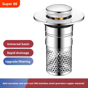 Universal Bathroom Sink Pop Up Drain Strainer Stainless Steel Anti-Odor Filter