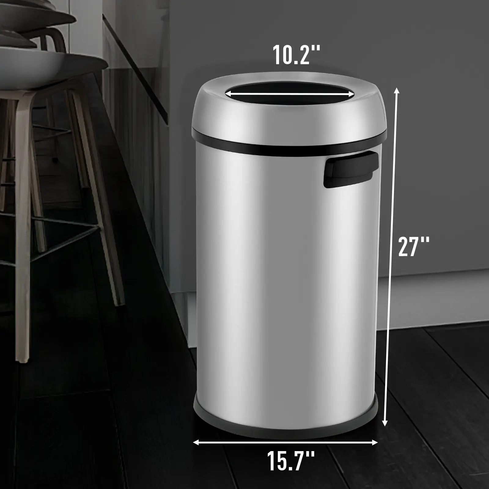 Garvee 17 Gallon Stainless Steel Trash Can 65L Large Open Top Garbage Bin Commercial Grade Recycling Container Fingerprint Resistant Round Waste Bin