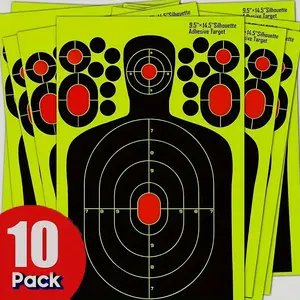 Reactive Splatter Human Silhouette Targets, 10pcs High Visibility Fluorescent Shooting Paper for Indoor & Outdoor Range Training