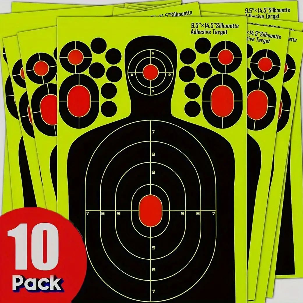 Reactive Splatter Human Silhouette Targets, 10pcs High Visibility Fluorescent Shooting Paper for Indoor & Outdoor Range Training