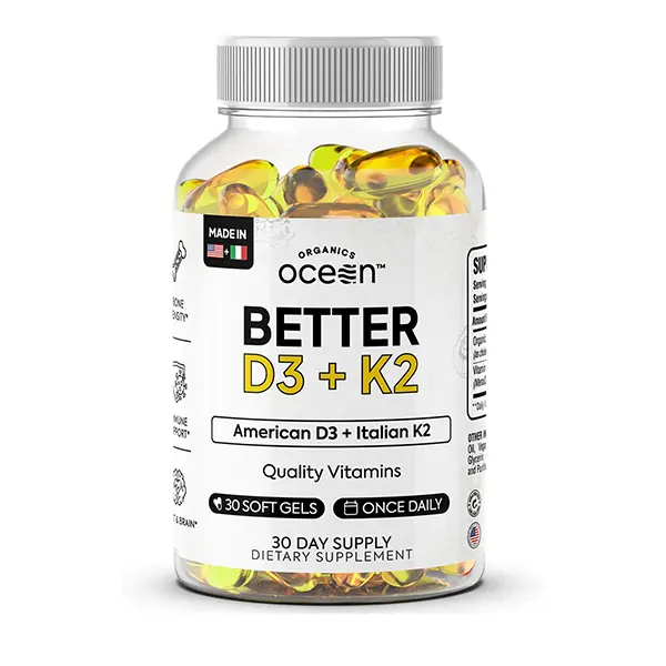 Organic Vitamin D3 + K2 Supplement, Maximum Bioavailability Formula for Bone Density, Calcium Balance, Immune & Mood Support, 30-Day Supply