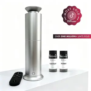 Essential Aroma Freshener Diffuser - 600 sq ft Coverage, Remote Control, Ambient Mood Light, 3 Mist Levels, Timer - Includes 2x20mL Fragrance Oils