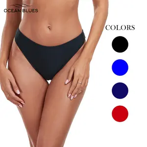 Ocean Blues Women's Cheeky High Leg Bikini Bottom Mid Rise Swim Bottom Swimming Suit  Tankini  Plus Size Swimsuit Swimwear