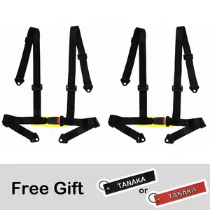Tanaka 2 x Logo Free Universal 4-Point Buckle Sports Racing Harness Seat Belt