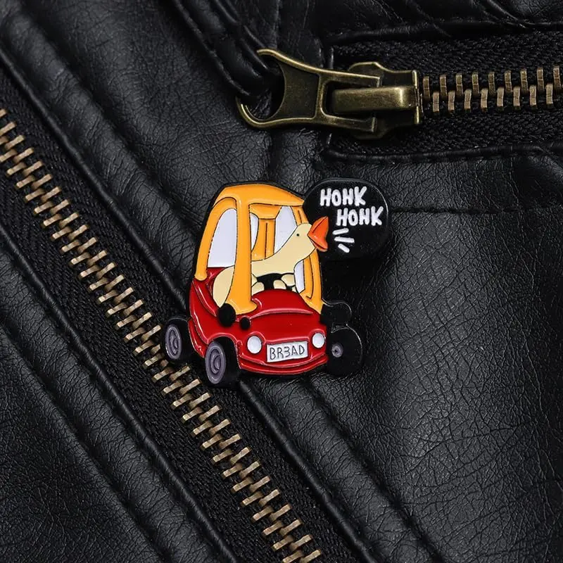 Cartoon Goose Car Enamel Pin 2-PACK Premium Metal Expressive Fashion Accessory for Denim Jackets Funny Meme Jewelry Gift for Teens and Adults