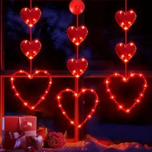 LED Love Heart Curtain Lights for Valentine's Day, Suction Cup Decor for Engagement Party and Romantic Atmosphere, Perfect Valentine's Decorations, Home Decor Ornament