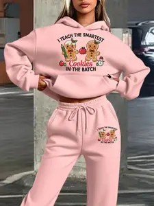 Cinnamon Teacher Theme Fall Winter Sweatshirt Set, Christmas Cinnamon Man Graphic Tee, Casual Loose Fit, Daily Wear