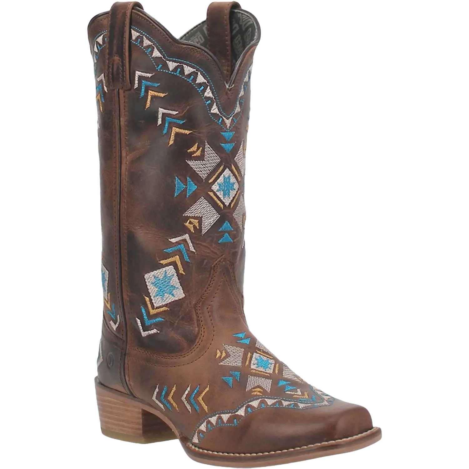 Dingo® Ladies Embroidered Brown Leather Square Toe Boot DI725-BN