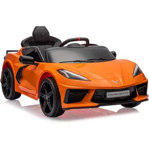 12V Kids Ride on Car Licensed Corvette Battery Powered Car Toddles Electric Sports Car Toy with Remote Control, Visual Dashboard, LED Lights, Music, Gifts for Boys Girls, Orange