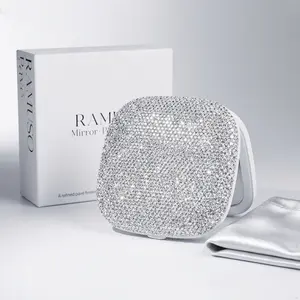 RAMUSO Pavé Edition LED Compact Mirror – Handcrafted Rhinestone Makeup Mirror, 5x Magnification with Soft-Glow Light, Portable Luxury Travel Essential